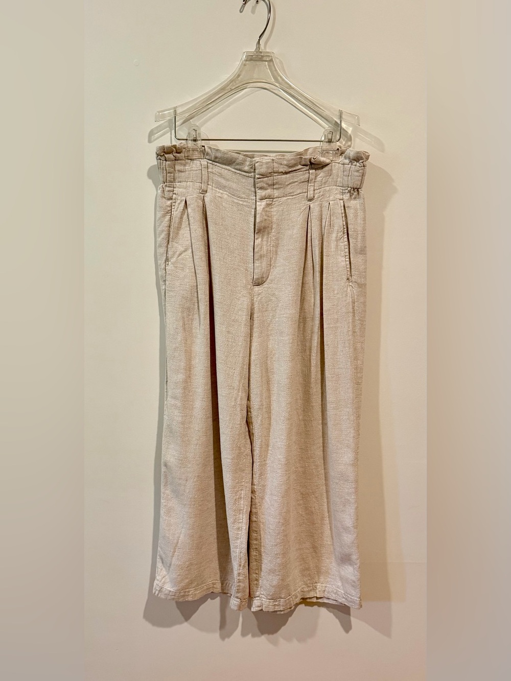 Banana Republic Linen Paperbag Wide Leg Trouser Petite 10 Natural — No Belt